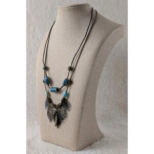 Boho Leaf Statement Necklace Faux Turquoise Ceramic‎ Beads Cord Necklace